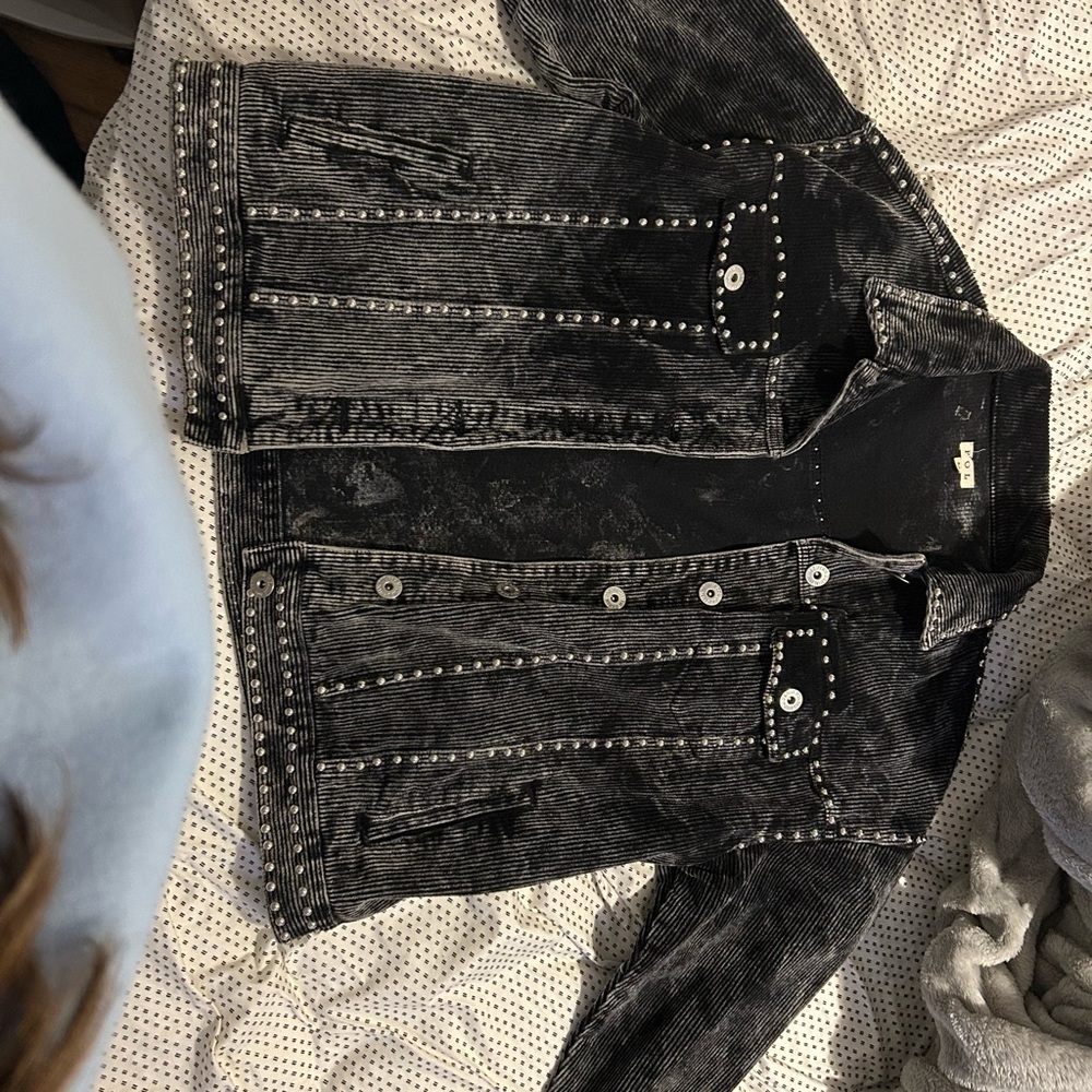 POL Black Corduroy Jacket with Silver Stud Accents